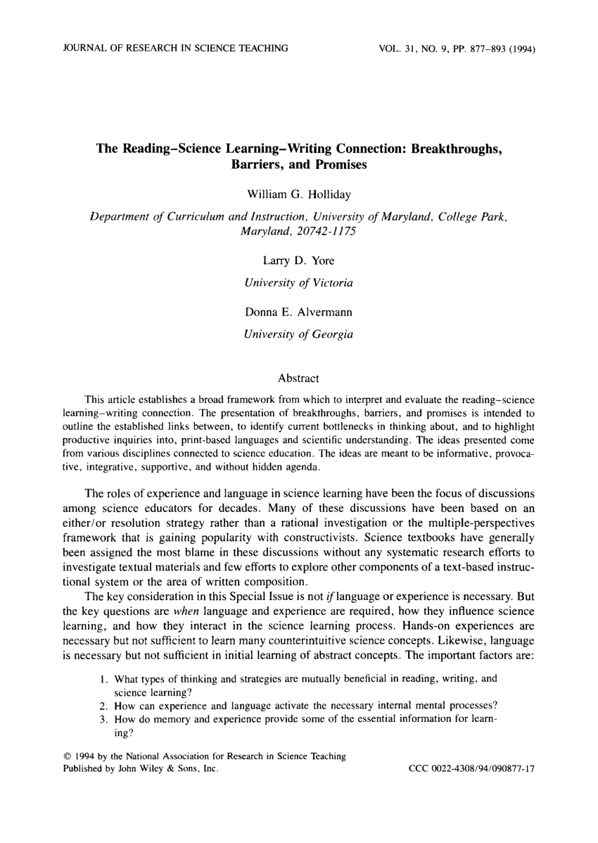 Pdf The Readingscience Learningwriting Connection