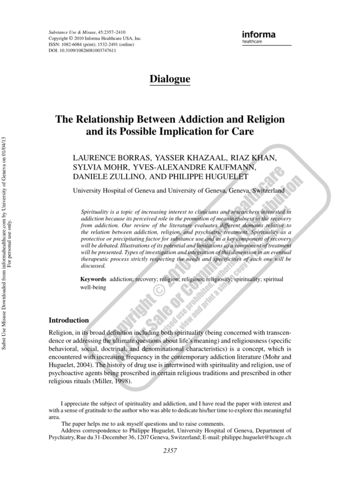Pdf The Relationship Between Addiction And Religion And Its