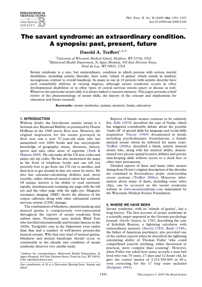Pdf The Savant Syndrome An Extraordinary Condition A