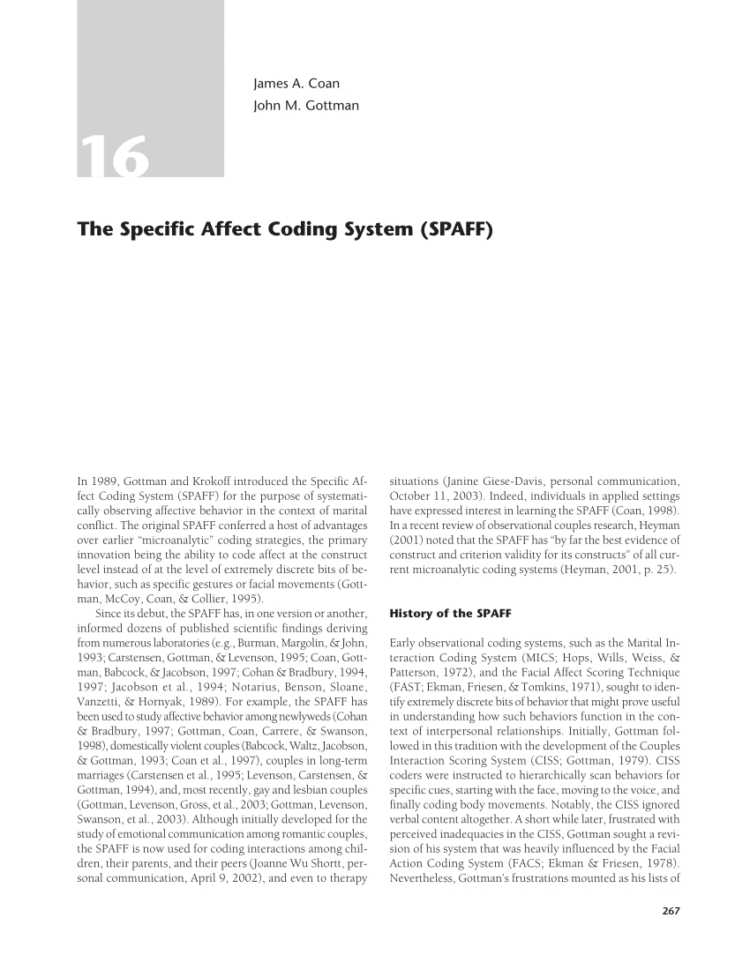 Pdf The Specific Affect Coding System Spaff