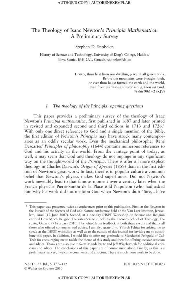 Pdf The Theology Of Isaac Newton's Principia Mathematica A