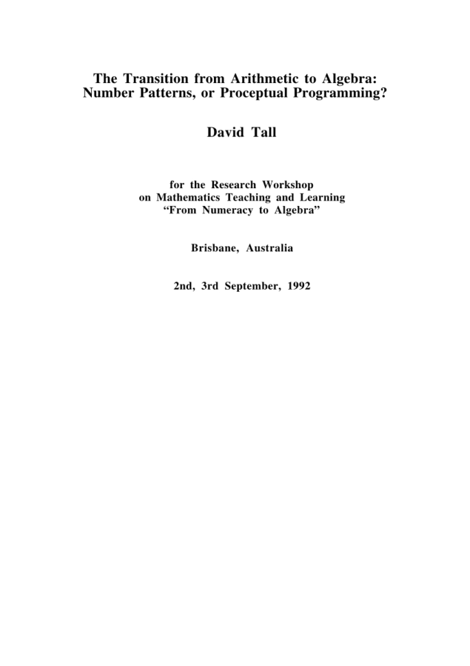 Pdf The Transition From Arithmetic To Algebra Number
