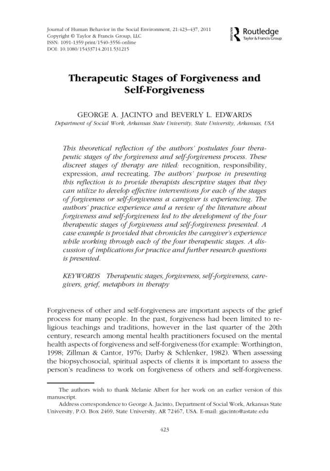 Pdf Therapeutic Stages Of Forgiveness And Selfforgiveness