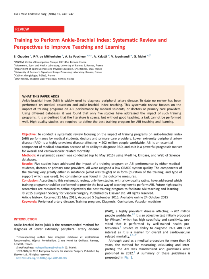 Pdf Training To Perform Anklebrachial Index Systematic