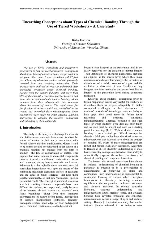 Pdf Unearthing Conceptions About Types Of Chemical Bonding Through