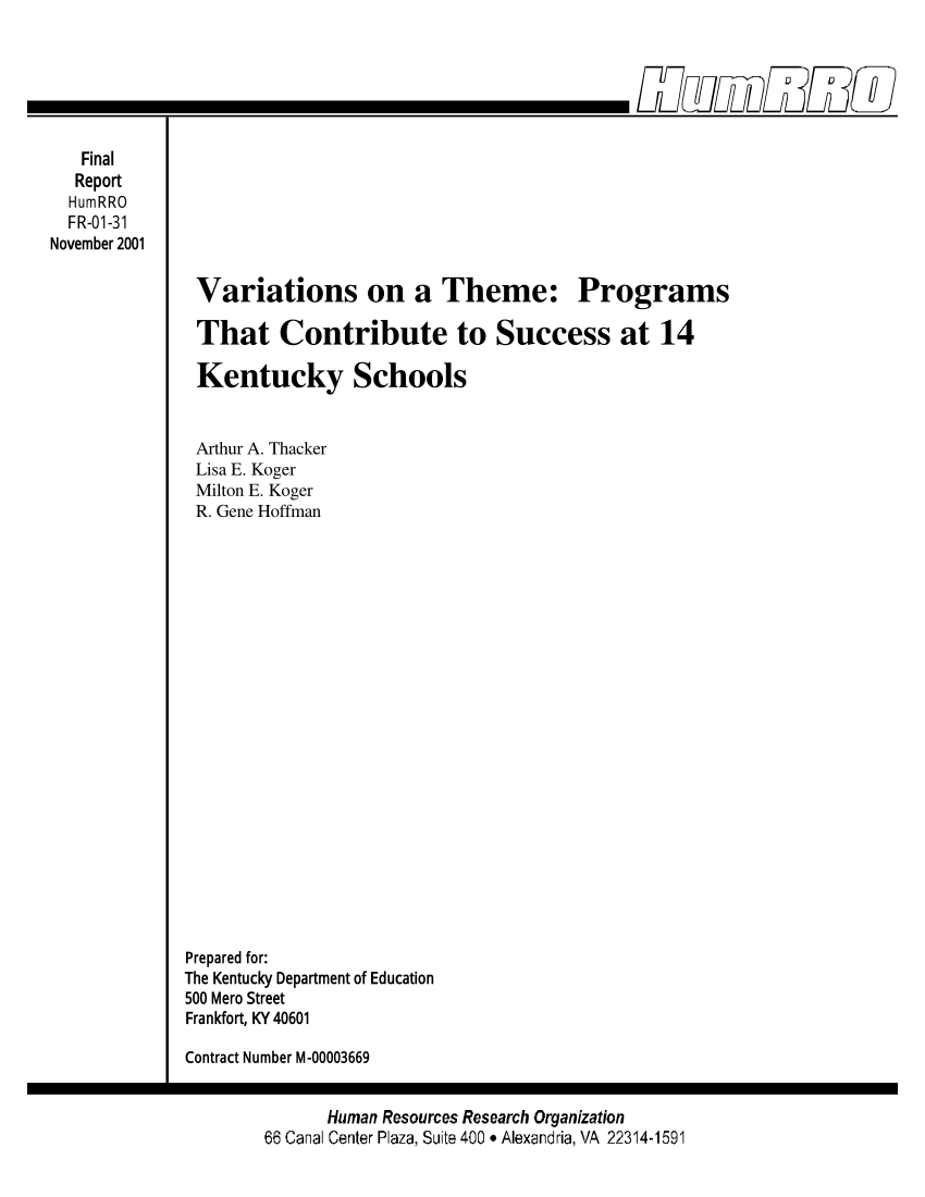Pdf Variations On A Theme Programs That Contribute To Success At