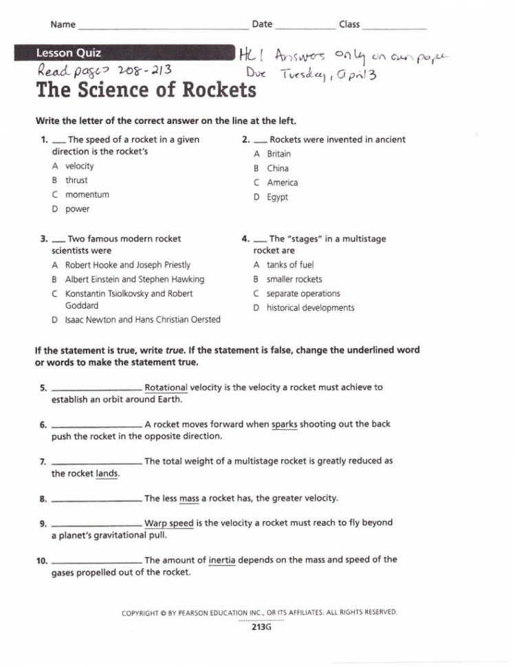 Pearson Education Worksheets Answers Science  Printable