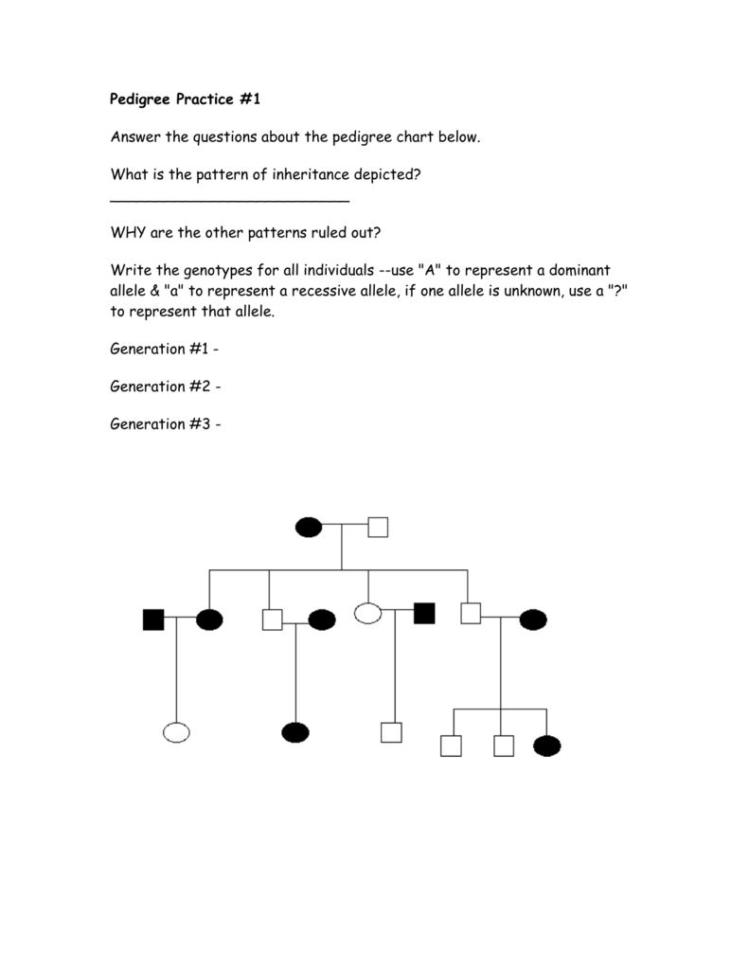 Pedigree Practice Problems Worksheet