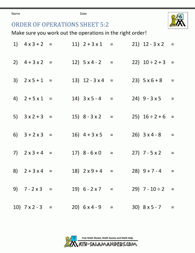 Pemdas Worksheets With Answers Db excel