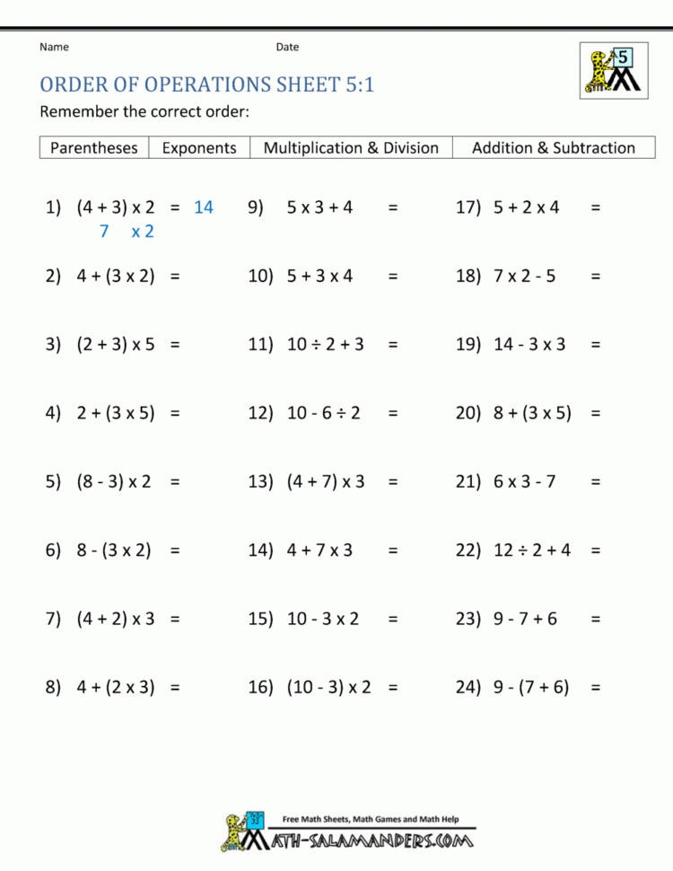 Order Of Operations Pemdas Practice Worksheets Answers Db excel