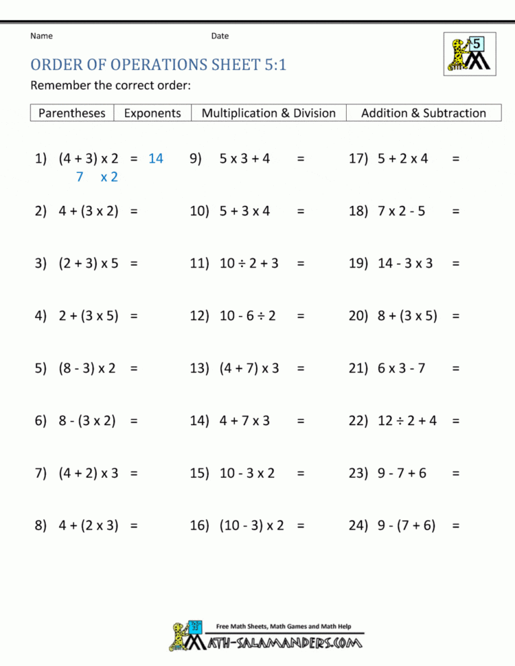Pemdas Rule  Worksheets