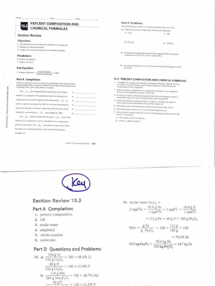 Percent Composition Worksheets Answer Key