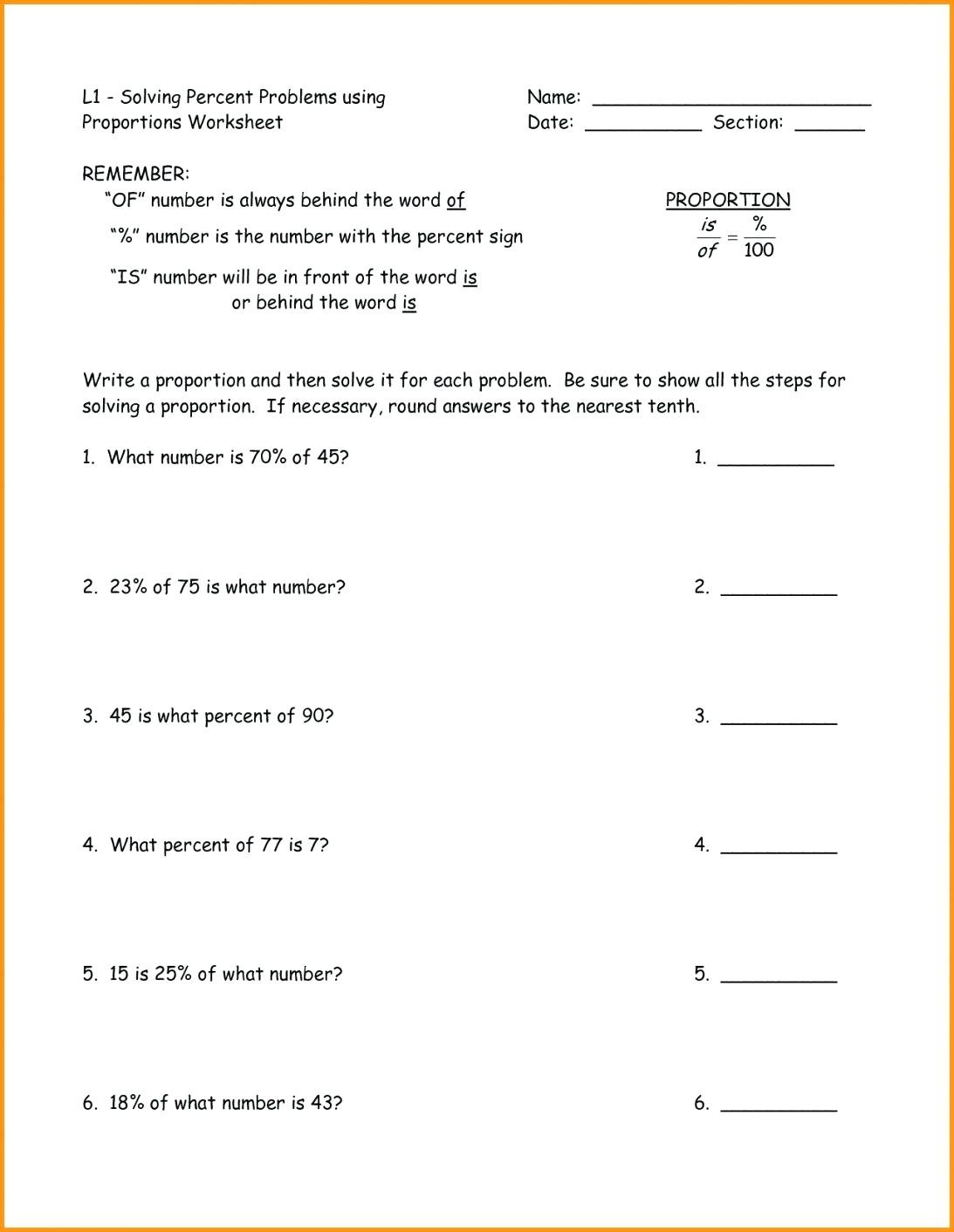Percent Proportion Problems Math Proportion Word Problems
