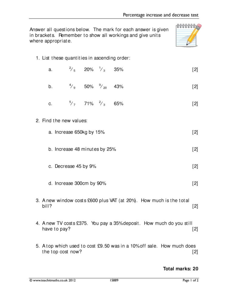 Percentage Increase And Decrease Worksheet In Pdf And Word