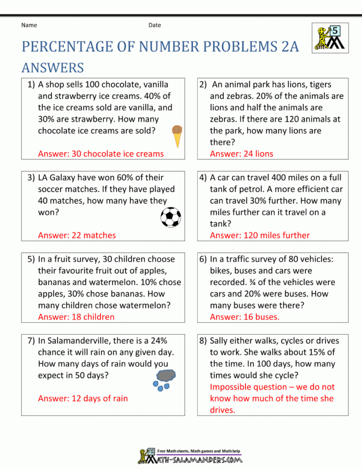 Solving Percent Problems Worksheet