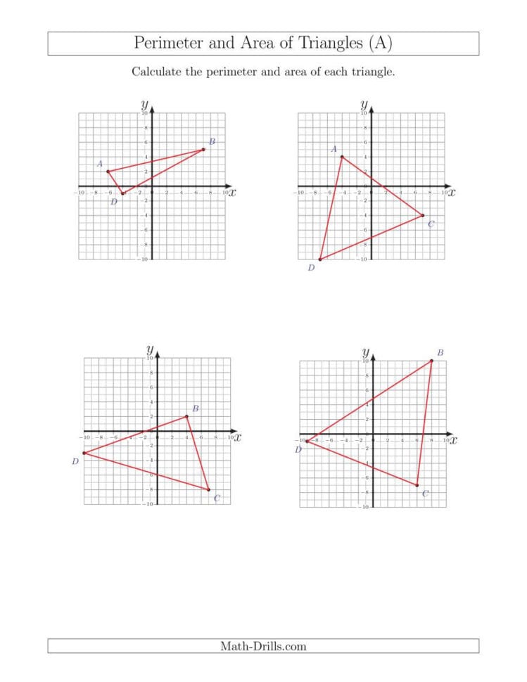 Perimeter And Area Of Triangles On Coordinate Planes A