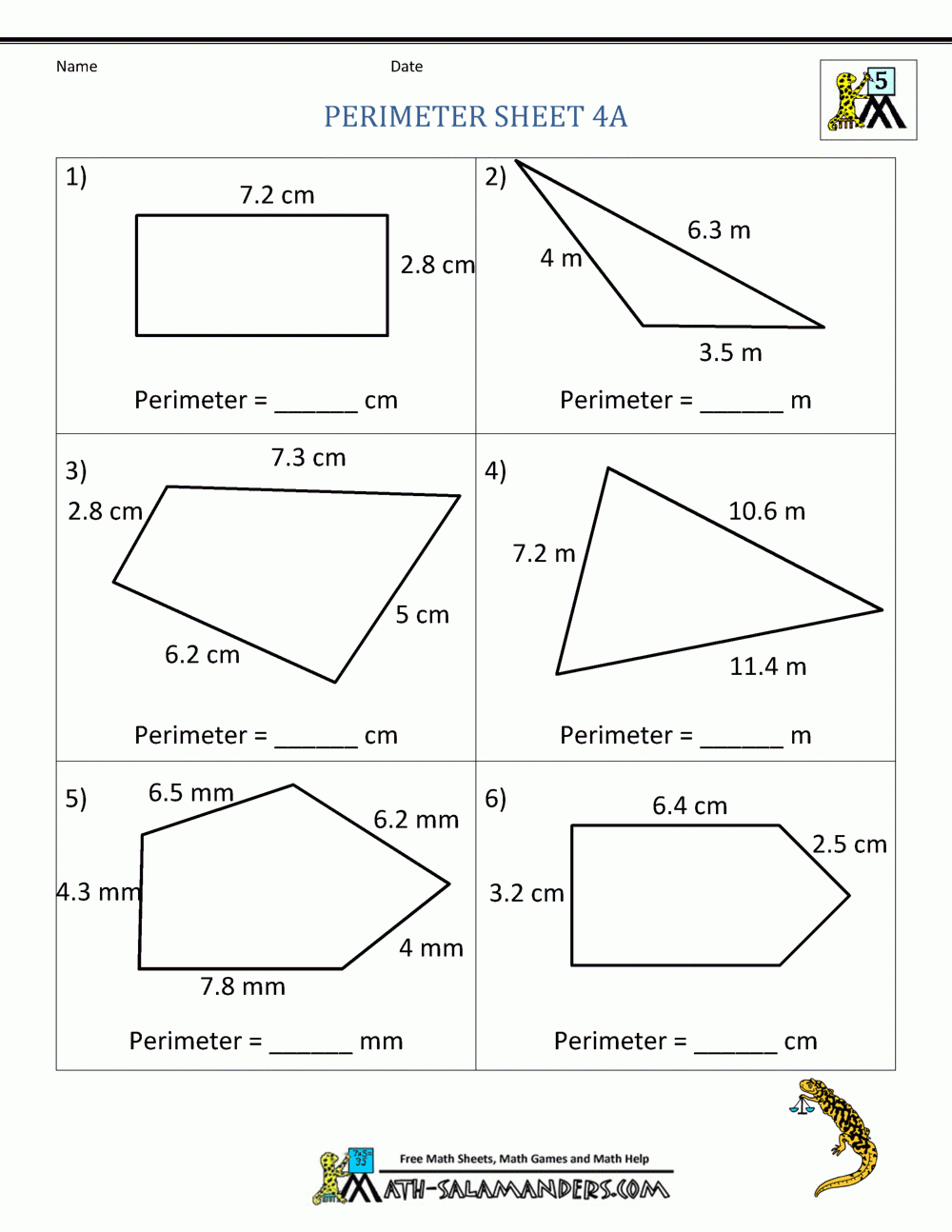 basic perimeter and area worksheets