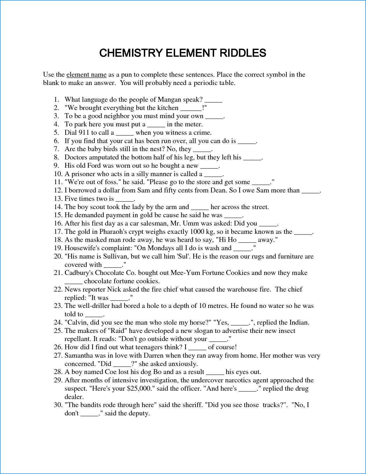 Periodic Table Scavenger Hunt Worksheet Ame my id