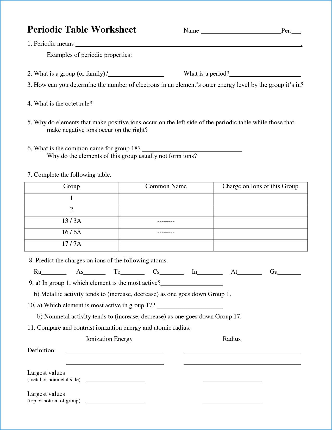 Periodic Table Trends Quiz Pdf New Collection Of Worksheet