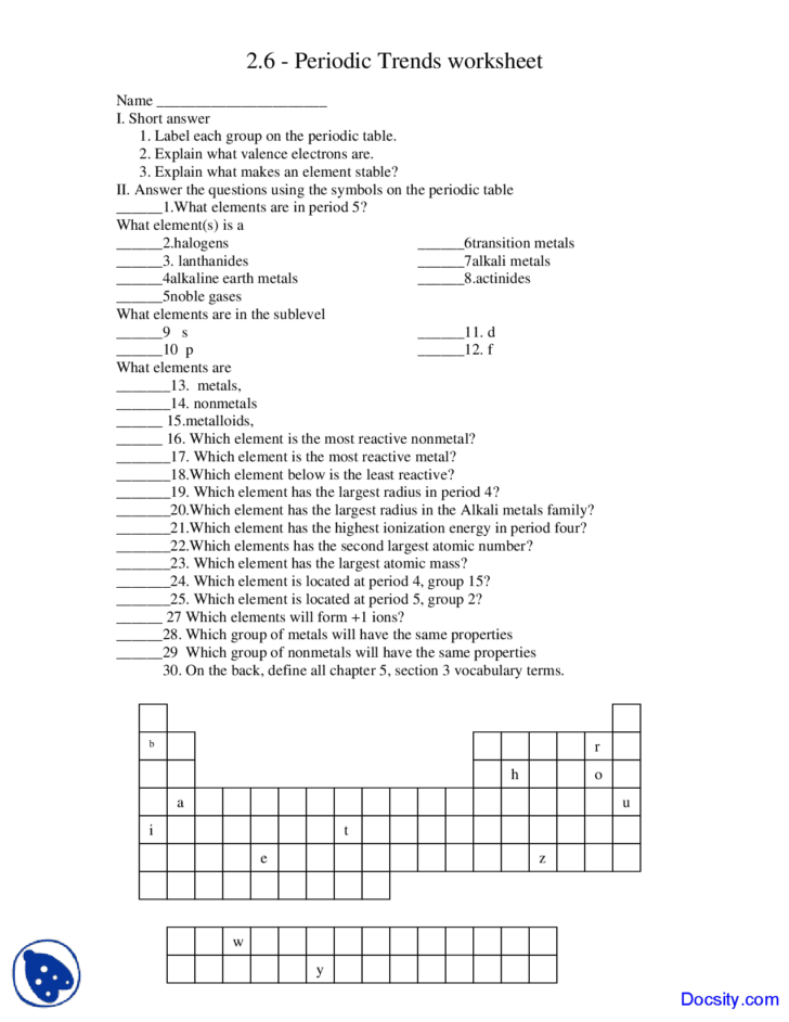 Periodic Trends Worksheet Answer Key | db-excel.com