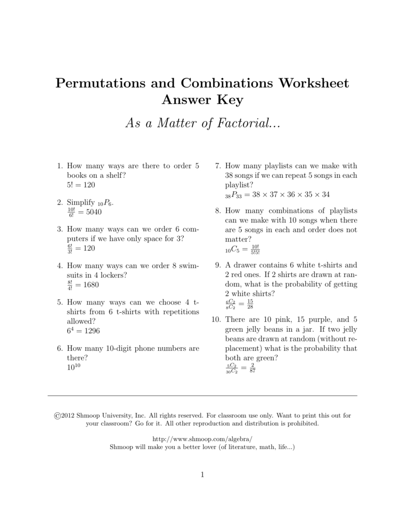 Permutations And Combinations Worksheet Answer Key Db excel