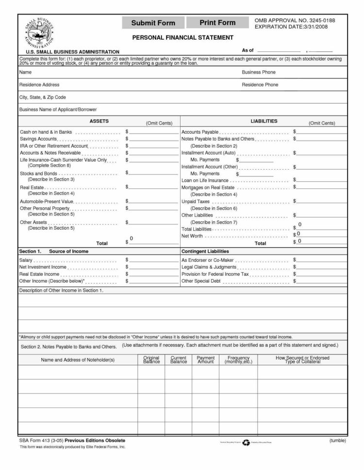Personal Financial Statement Form Pdf Of Sample Personal