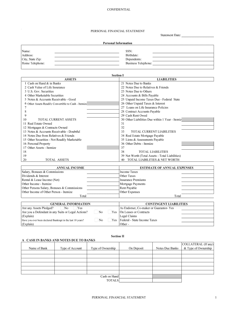 Personal Financial Statements  Fill Online Printable
