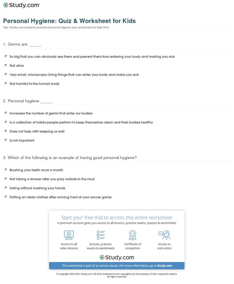 Personal Hygiene Quiz  Worksheet For Kids  Study