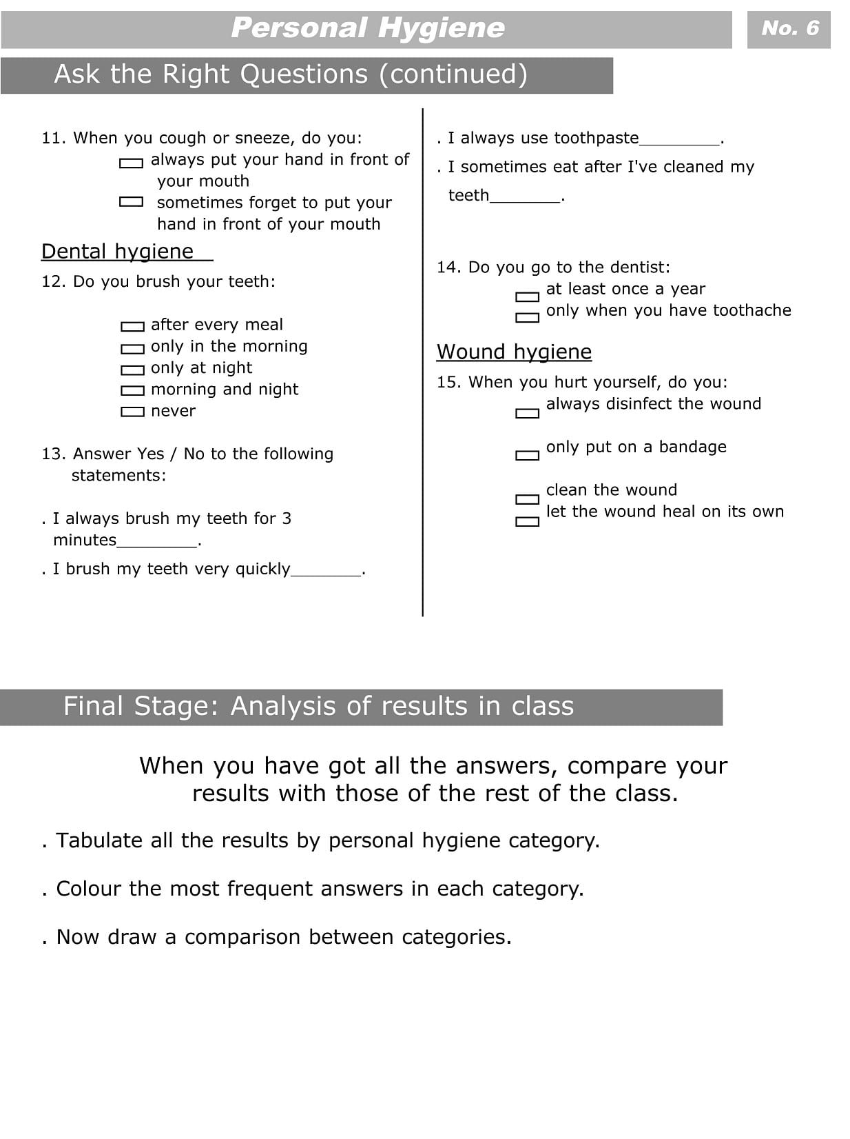 Personal Hygiene Worksheets For Kids Level 2 6  Personal