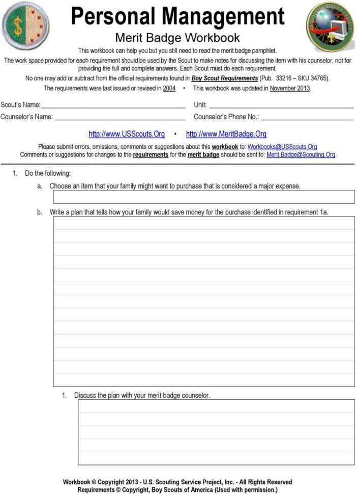 Personal Management Merit Badge Workbook  Pdf