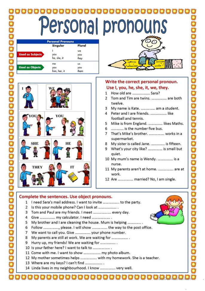 Personal Pronouns  English Esl Worksheets