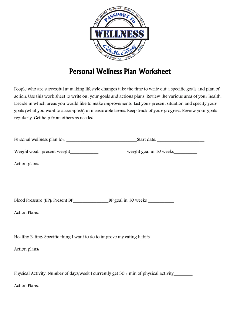 Personal Wellness Plan Worksheet