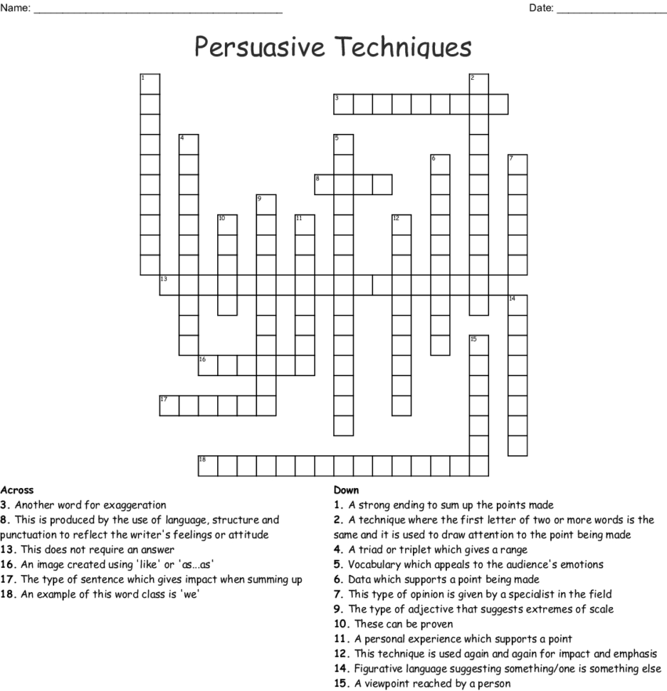 Persuasive Techniques Crossword  Word
