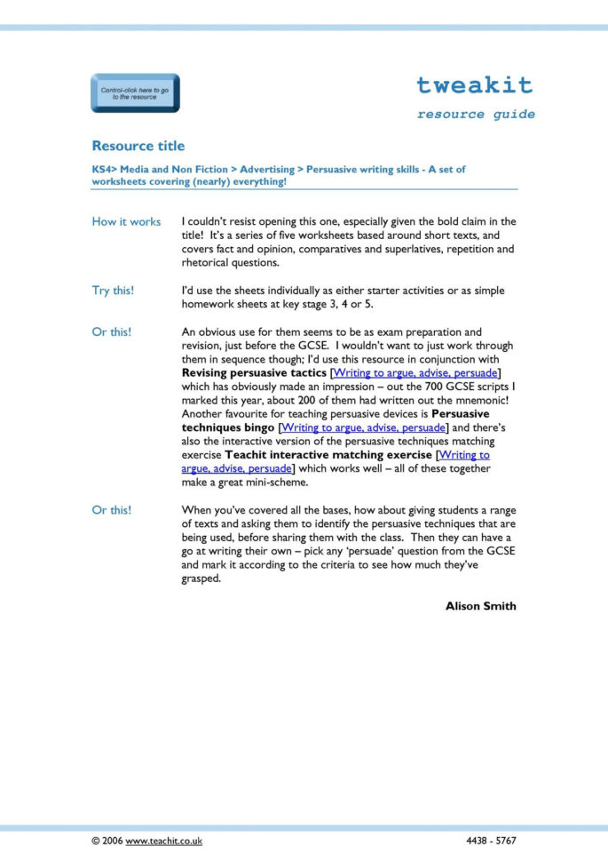 Persuasive Writing Skills  A Set Of Worksheets Covering