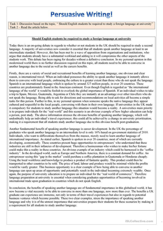 Persuasive Writing Worksheet  Free Esl Printable Worksheets
