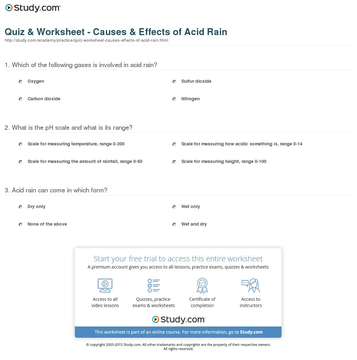 Ph And Acid Rain Worksheet Ph And Acid Rain Worksheet With
