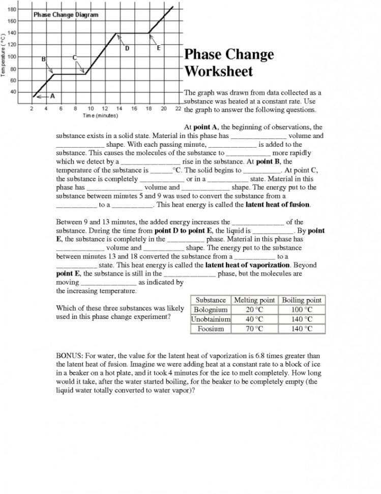 Phase Change Worksheet Phase Change Worksheet Amazing