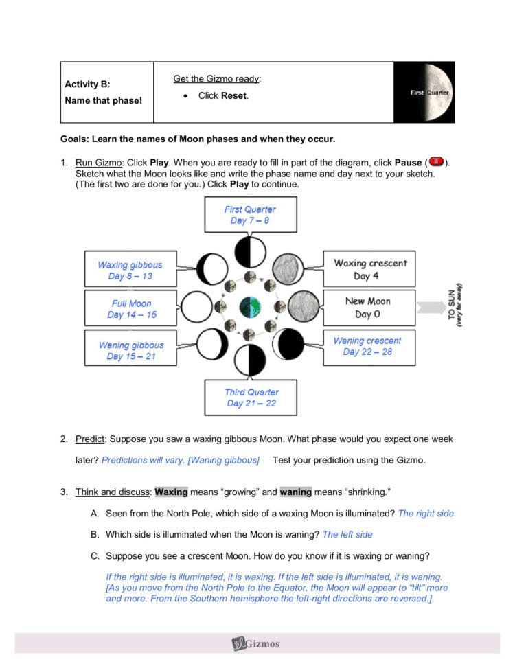 phases of the moon critical thinking questions