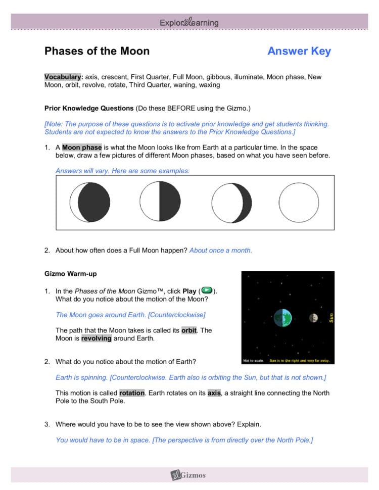 Phases Of The Moon Answer Key  Columbia Public Schools