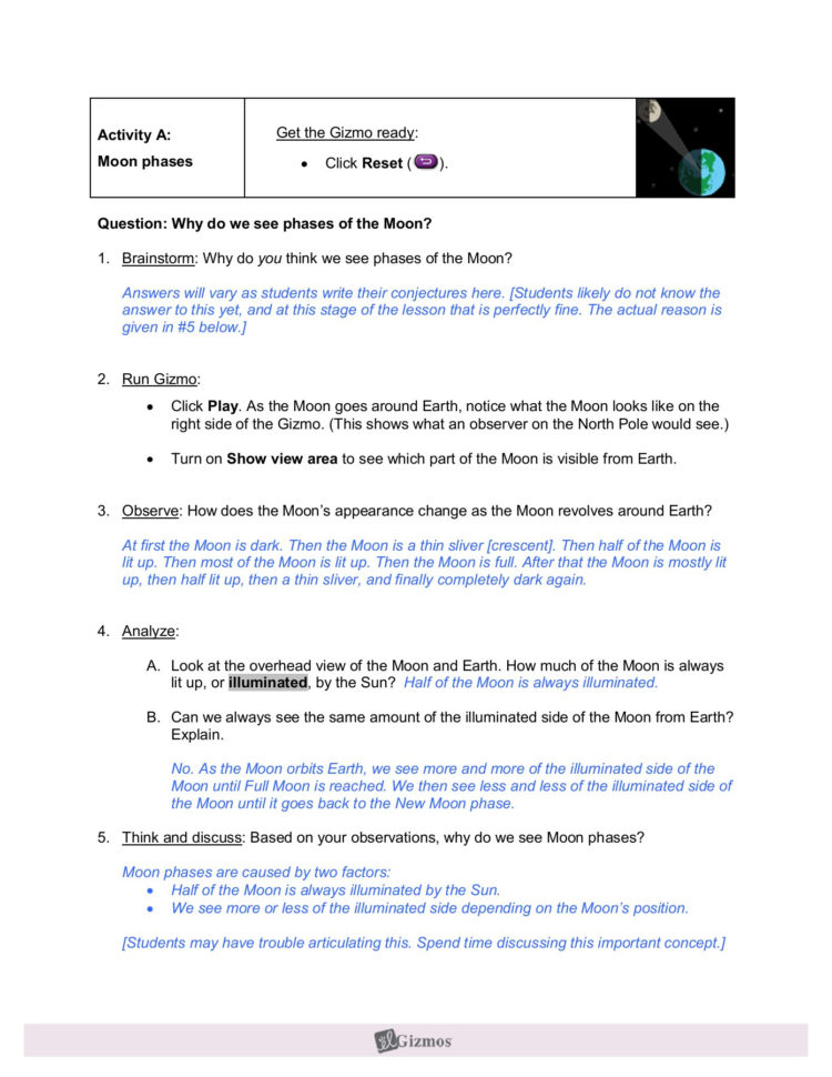 Phases Of The Moon Answer Key  Columbia Public Schools Pages 1  4