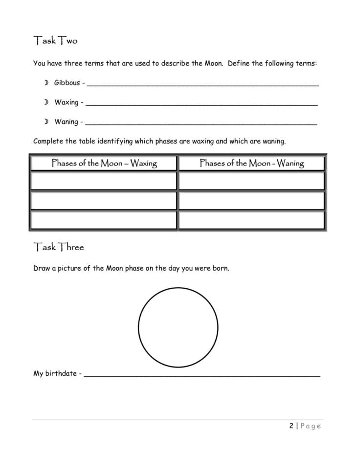 Moon Phases Worksheet Answers