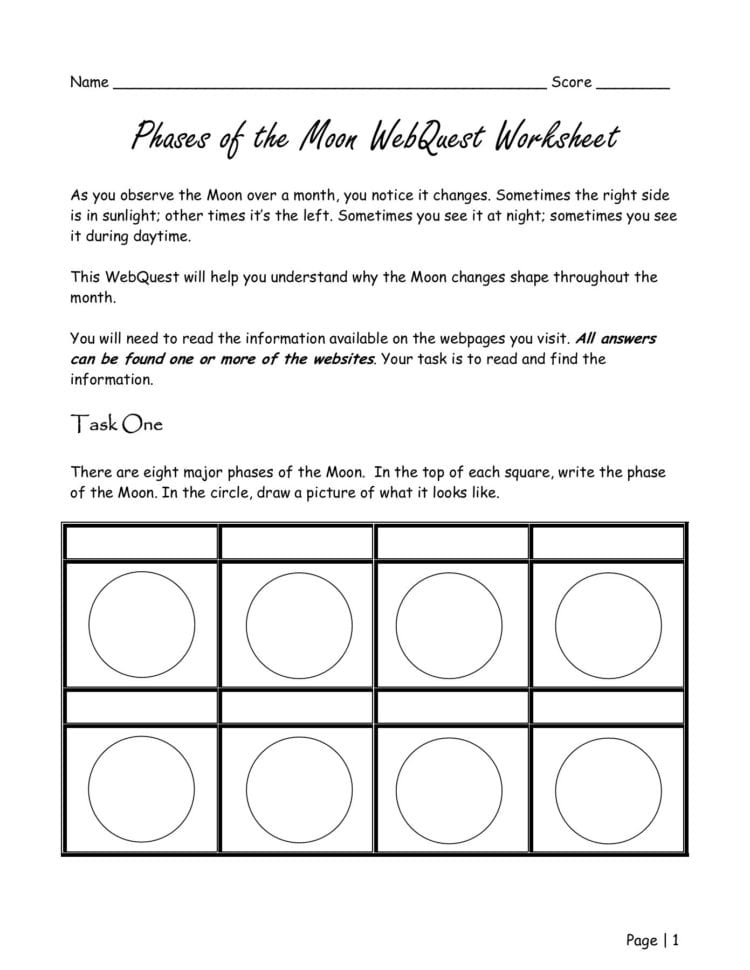 Phases Of The Moon Webquest Worksheet  Wiley3Rdgrade Pages