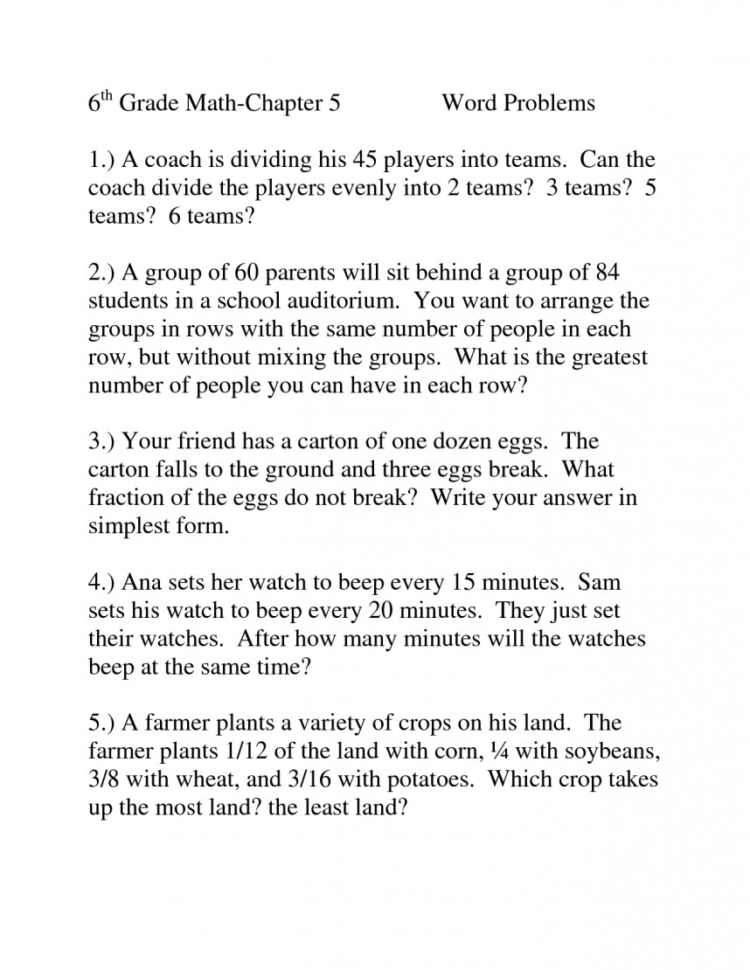Phenomenal Printable 5Th Grade Math Word Problems Worksheets With