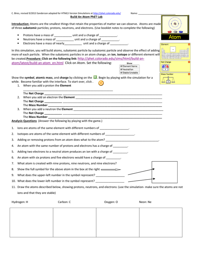 Phet Build An Atom Worksheet Answers  Netvs