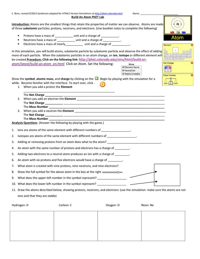 Phet Build An Atom Worksheet Answers Netvs Db excel