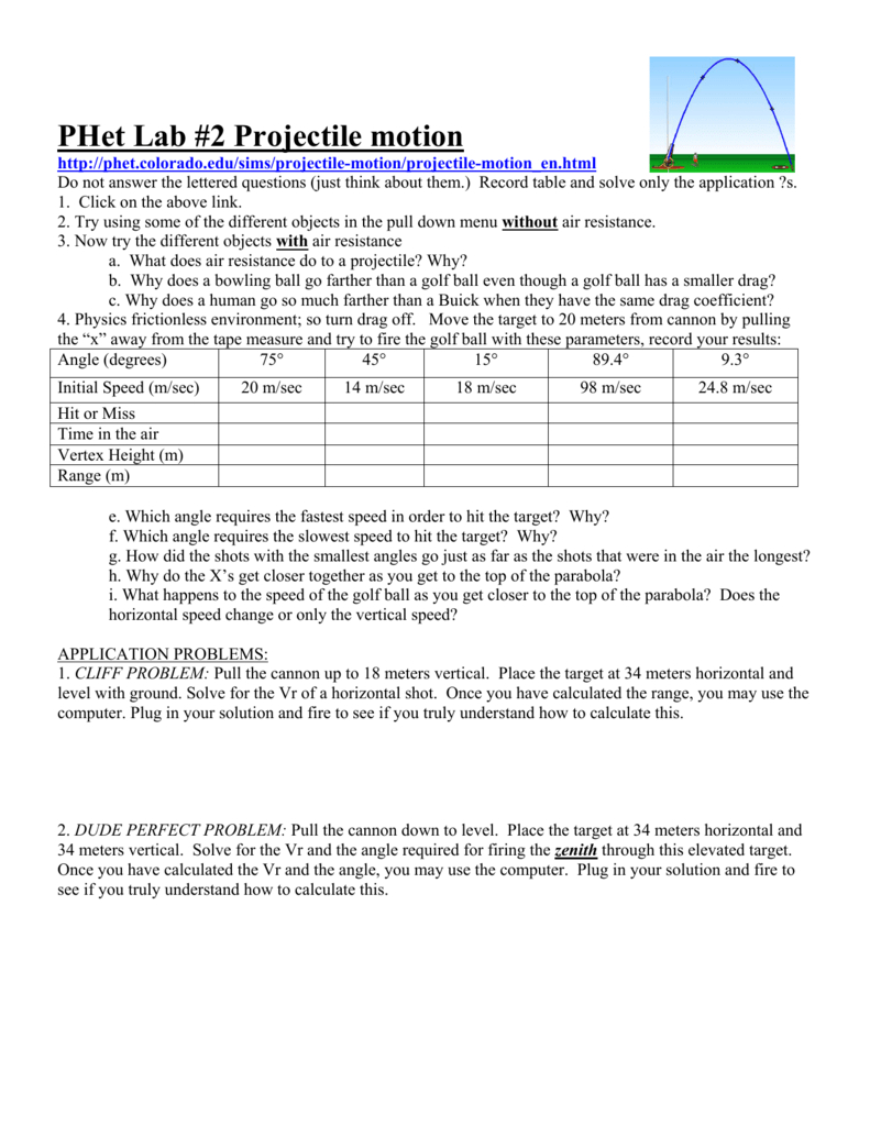 Projectile Motion Simulation Worksheet Answer Key Db excel