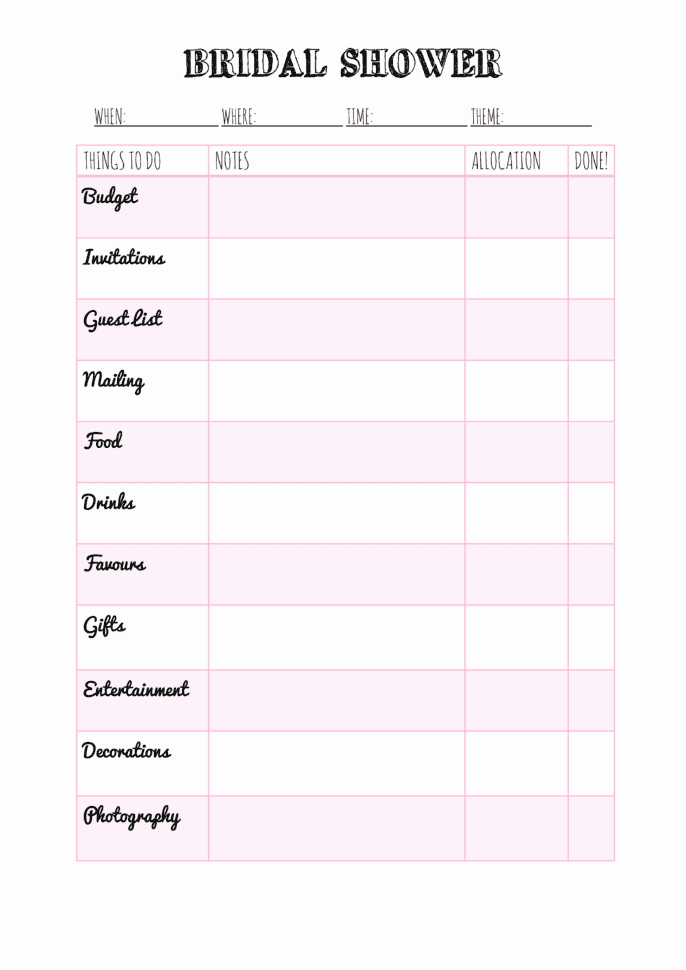 Photo Bridal Shower Checklist Excel Wedding Image Rusticwedding