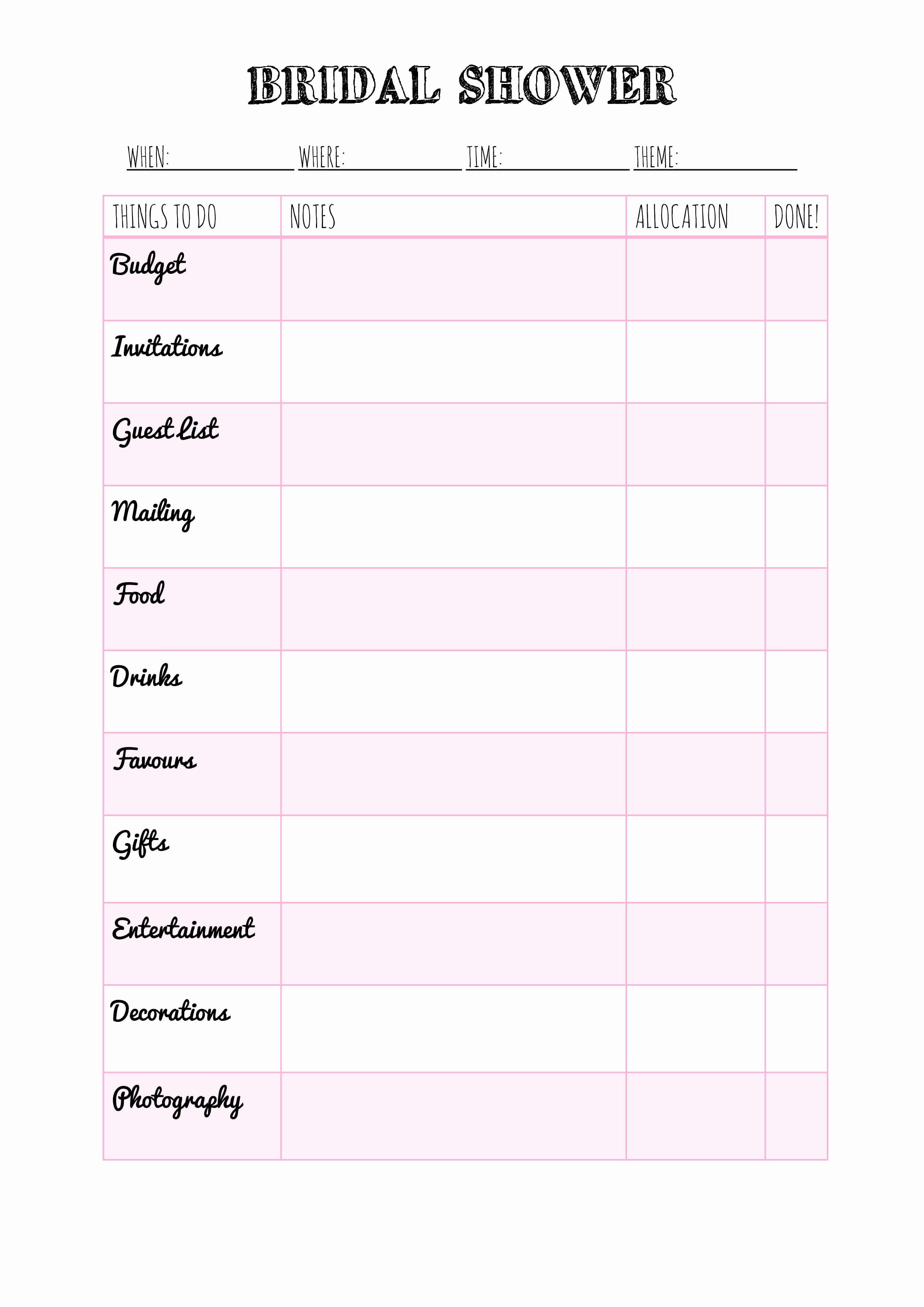 Bridal Shower Planning Checklist Excel BEST HOME DESIGN IDEAS
