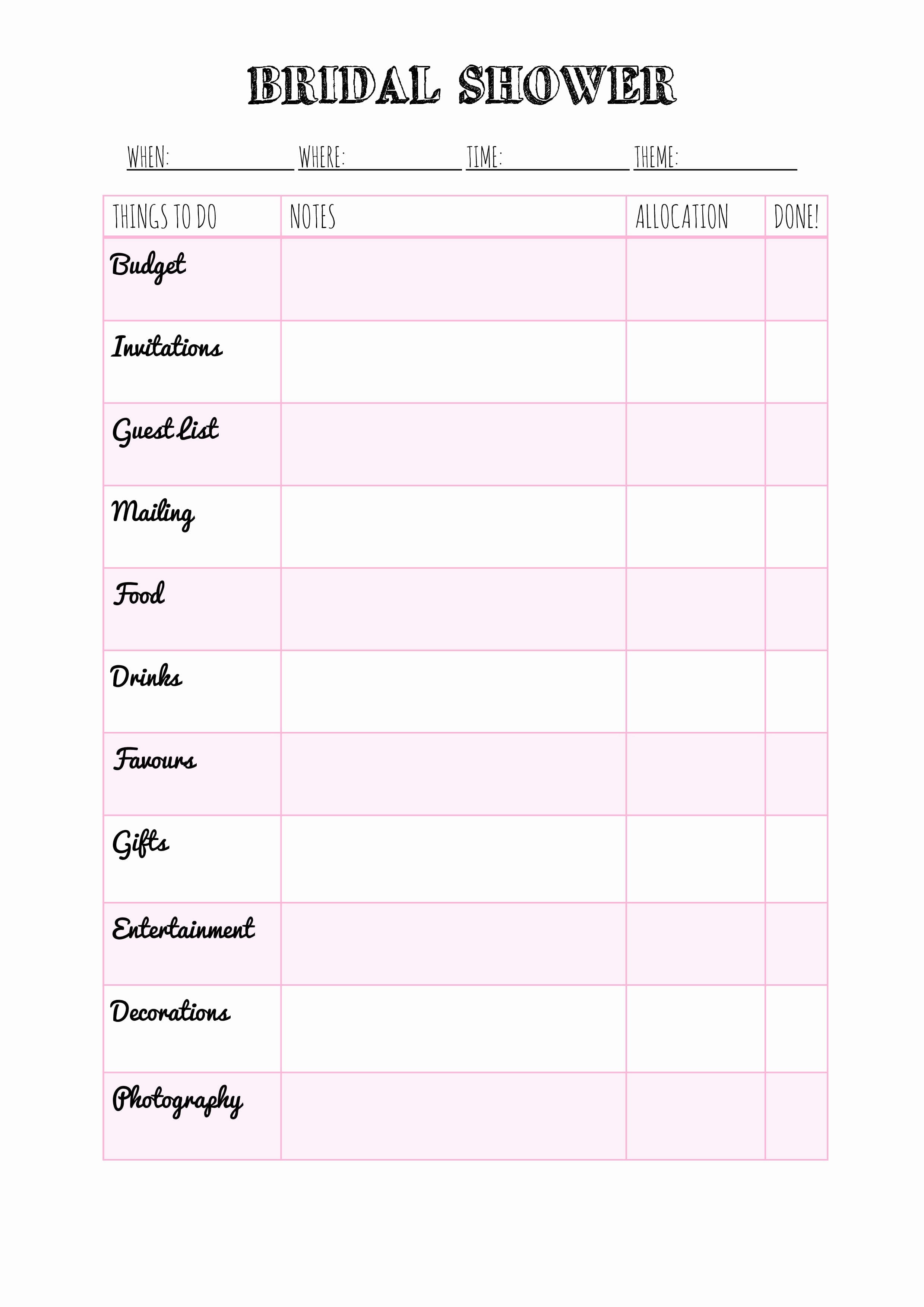 Bridal Shower Checklist Excel Image To U