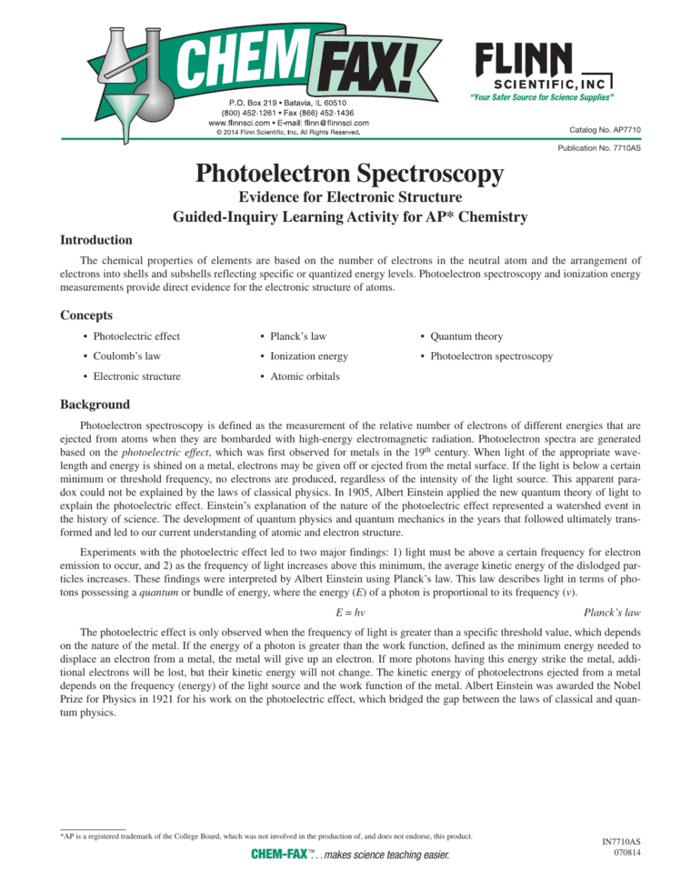 Photoelectron Spectroscopy